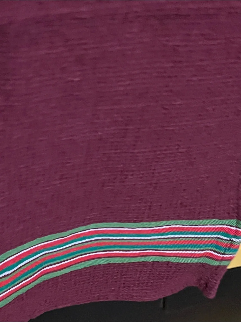 Bed Bath & Beyond Burgundy kitchen Towel with Red, Green and White Stripes